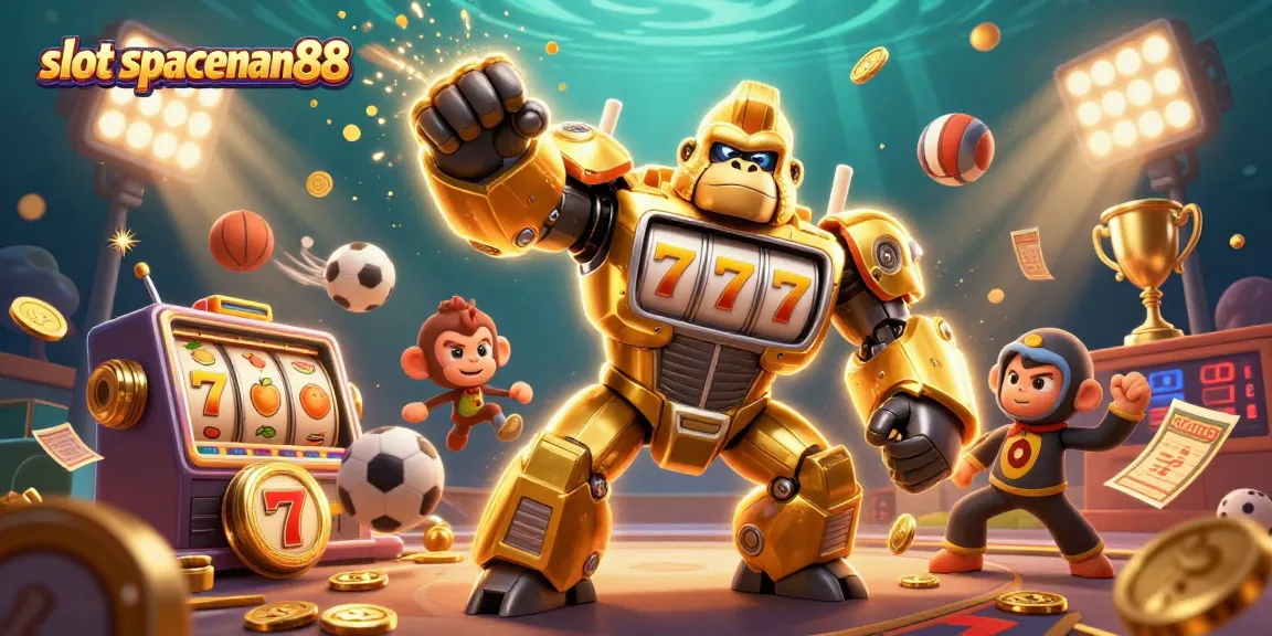 Engage in thrilling gameplay with slot spaceman88, featuring a dynamic 3D illustration of an action-packed gaming scene.